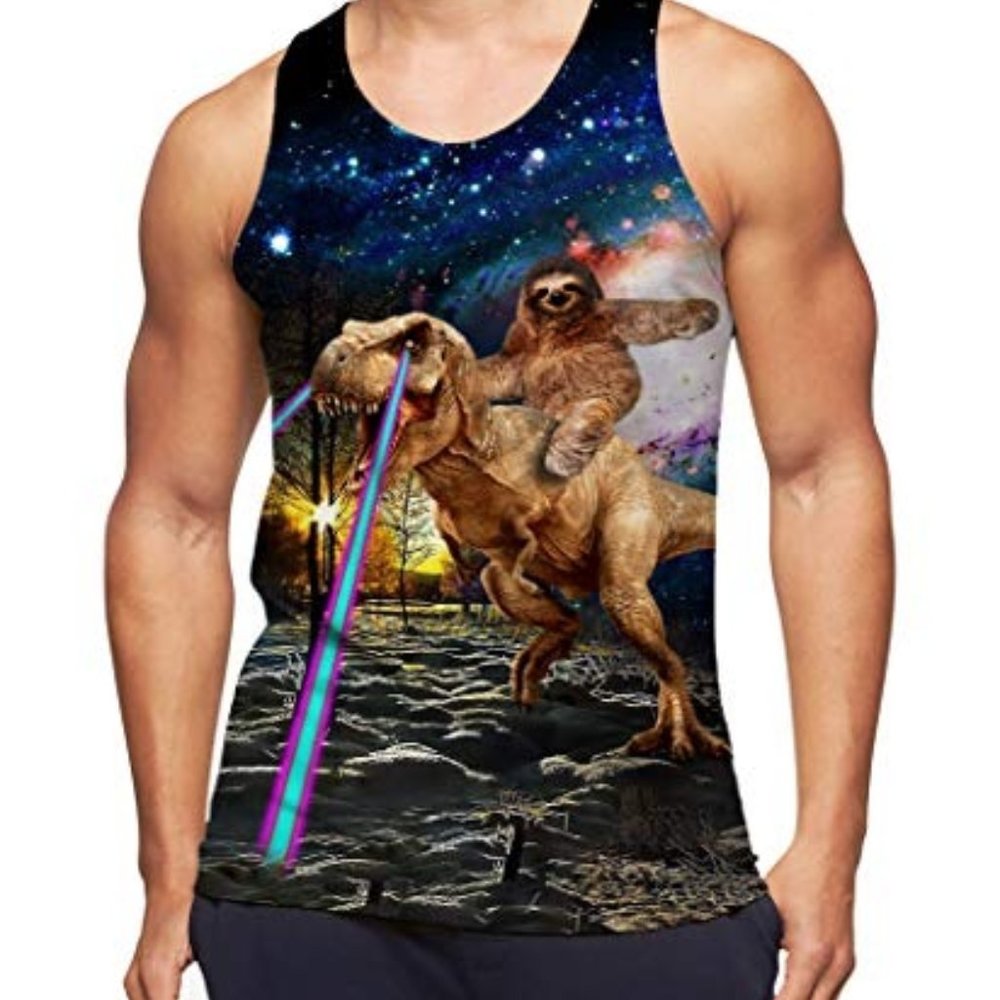 Men's Funny Tank Tops 3D Printed Cool Graphic Sloth Dinosaur Tank Top New